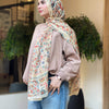 Printed Fluffy Scarf - Beige - Red - Dark Green