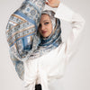 Printed Satin Scarf - Blue - Beige