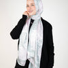 Printed Satin Scarf - Sage Green - Light Lilac - Light Gray