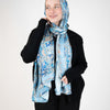 Printed Satin Scarf - Sky Blue - Navy Blue - Light Beige