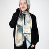 Printed Satin Scarf - Soft Gold - Light Grey Blue - Off White