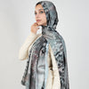 Printed Satin Scarf - Smoky Grey - Dusty Blue - Charcoal Grey