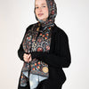 Printed Satin Scarf - Black - Terracotta - Mustard Yellow