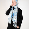 Printed Satin Scarf - White - Sky Blue - Light Grey