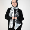 Printed Satin Scarf - White - Black