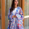 Printed Satin Kimono - Blue - Orange