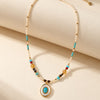 Beaded Charm Necklace - Turquoise - Gold - White