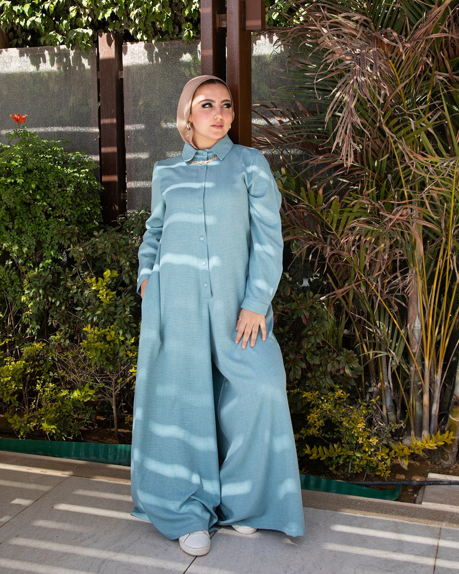 Comfy Linen Jumpsuit جمبسوت من الكتان الناعم تاي شوب | جمبسوت كتان ناعم بستايل عملي ومريح - مثالي للربيع والصيف