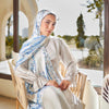 Printed Satin Scarf - Off-White - Blue