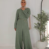 Comfy Linen Jumpsuit - Light Olive Green