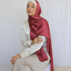 Plain Wide Satin Scarf - Dark Pink
