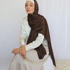 Plain Wide Satin Scarf - Dark Brown