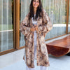 Printed Satin Kimono - Beige - Brown