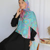 Printed Satin Scarf - Turquoise - Fuchsia