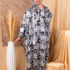 Printed Satin Isdal - White - Grey