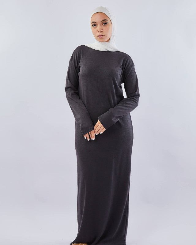 Tie Shop | Ribbed Basic Dress فستان طويل قطن