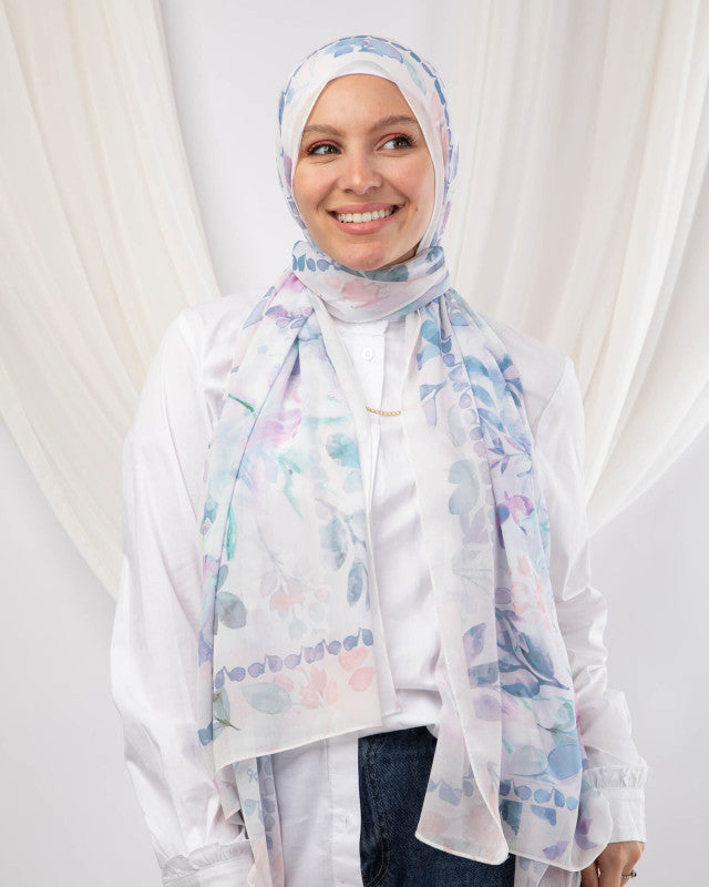 Tie Shop | Porcelain Dahlia طرحة شيفون - ايشارب شيفون