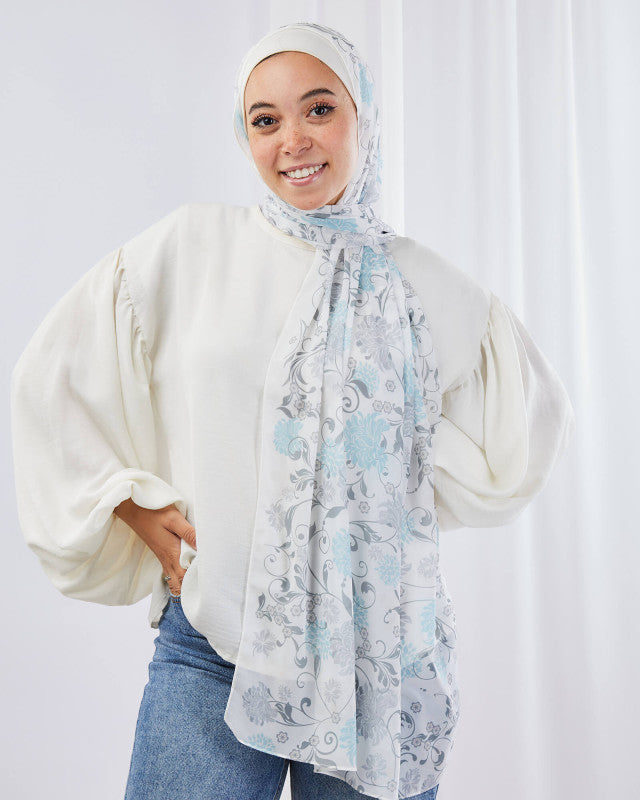 Tie Shop | Blue Carnation طرحة ستان - ايشارب ستان