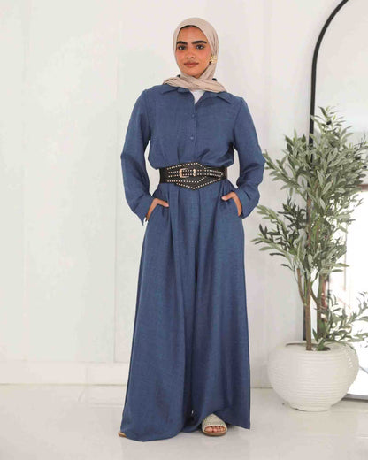 Comfy Linen Jumpsuit with Wide Leg Modest Style | Tie Shop | Terracotta