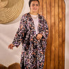 Printed Satin Kimono - Brown& Pink & Simon
