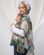 Chi Chi Slim Chiffon Scarf Soft Lightweight Designs | Tie Shop | Green- Beige