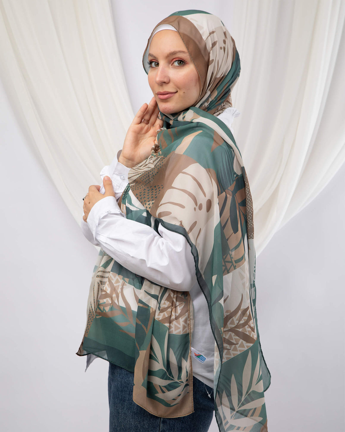 Chi Chi Slim Chiffon Scarf Soft Lightweight Designs | Tie Shop | Green- Beige