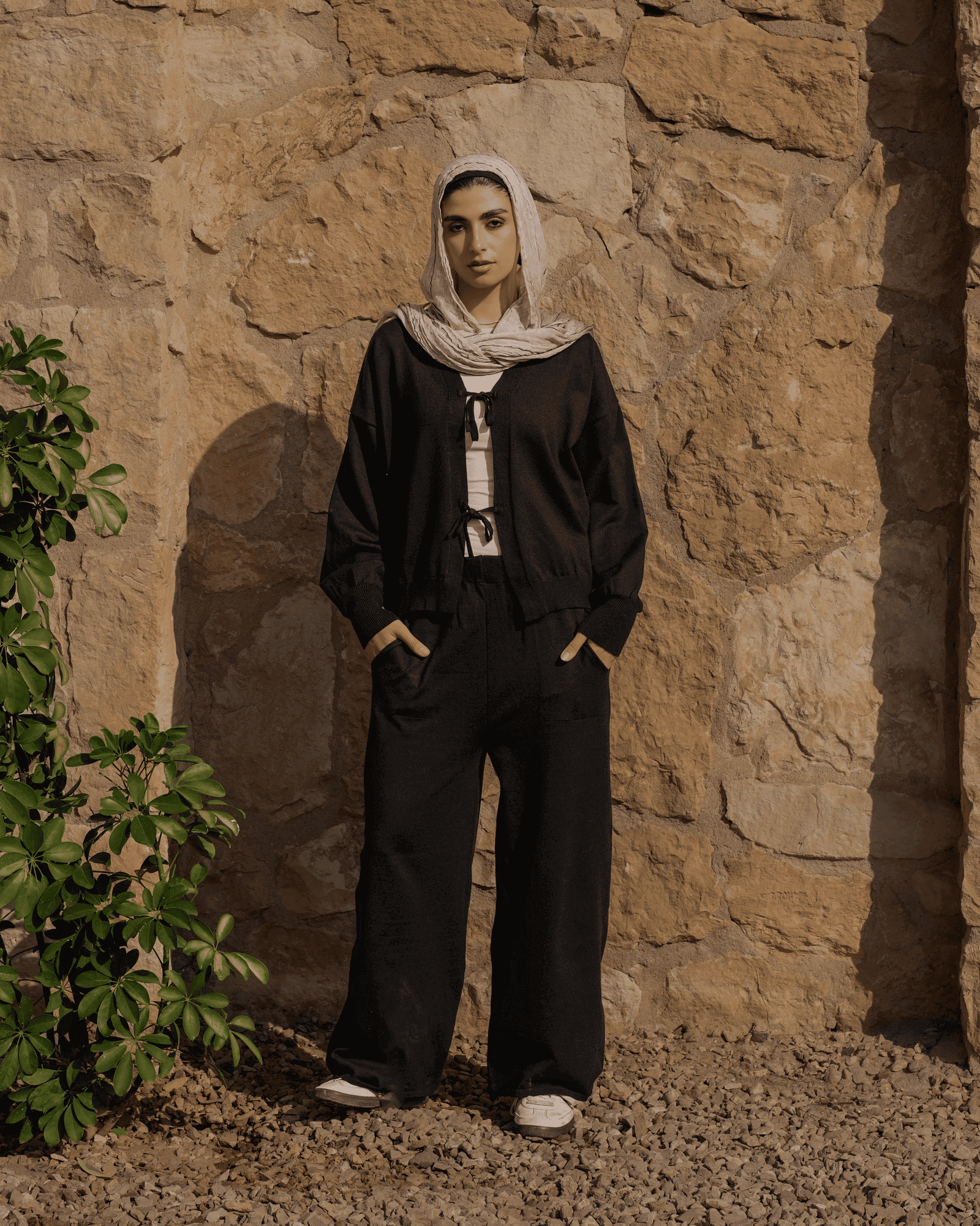 Tie Shop | Mono Set | Open-Front Tie Top & Wide-Leg Pants