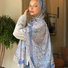 Printed Fluffy Scarf - Light Blue - Gray - White