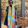 Warm Shawl - Green - Orange - Baby Blue