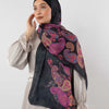 Printed Satin Scarf - Black - Purple