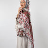 Printed Satin Scarf - Dark Red -Grey