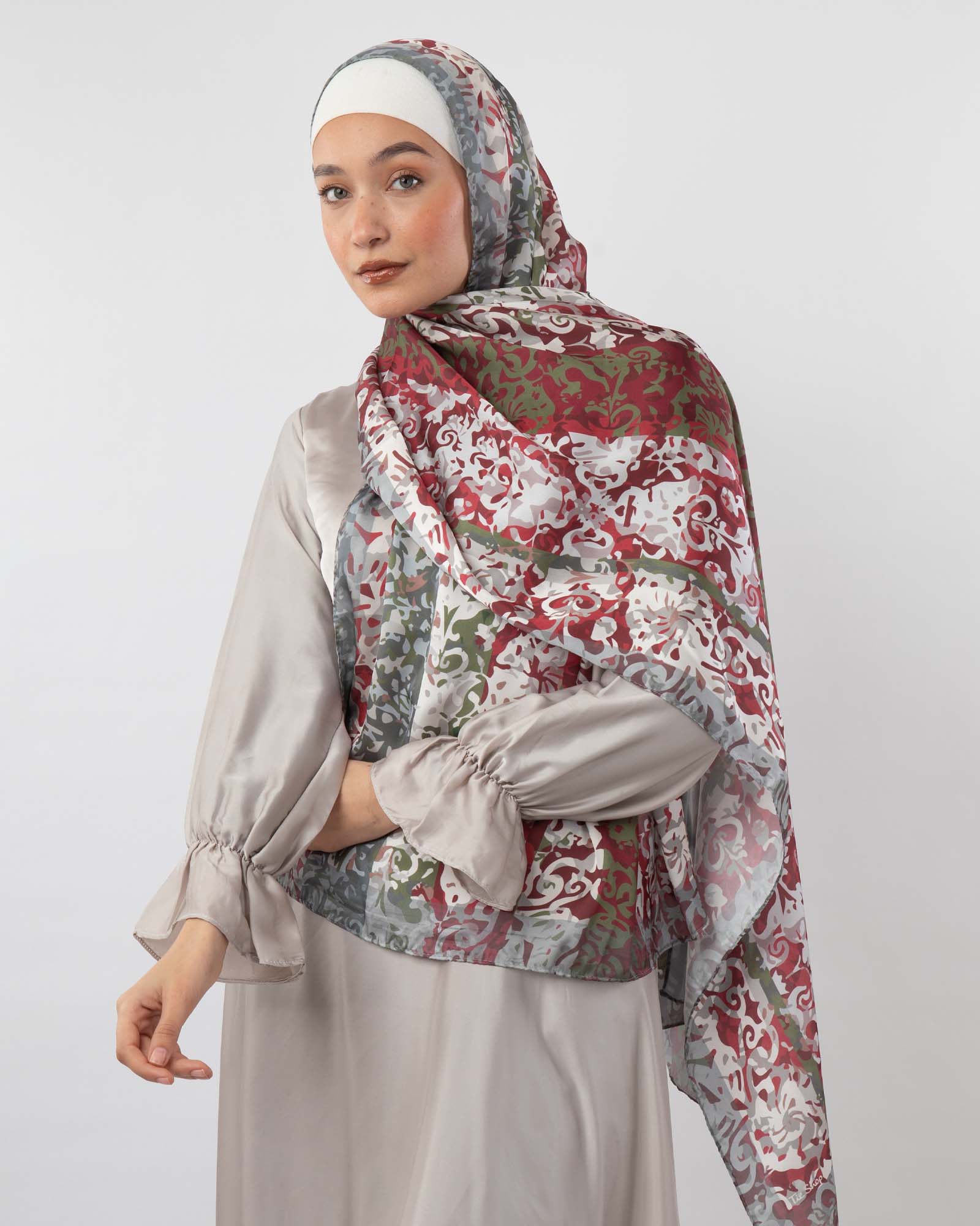 Tie Shop | Printed Satin Scarf	طرحة ستان - ايشارب ستان