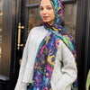 Printed Fluffy Scarf - Blue - Black - Yellow - Green