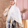 Printed Satin Scarf - White - Blue - Yellow