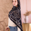 Printed Satin Scarf - Black - Light Beige - Grey