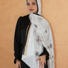 Printed Satin Scarf - White - Black