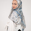 Printed Satin Scarf - Blue - Beige - Off-White