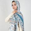 Printed Satin Scarf - Blue - Beige
