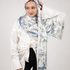 Printed Satin Scarf - Light Blue - Light Grey - White