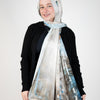 Printed Satin Scarf - Beige - Dusty Blue