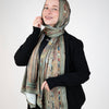 Printed Satin Scarf - Olive Green - Beige - Brown