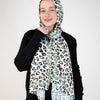 Printed Satin Scarf - White - Black - Green