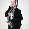 Printed Satin Scarf - Black - Charcoal Grey - Off White
