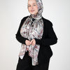 Printed Satin Scarf - Burgundy - Off White - Light Grey