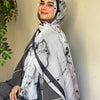 Printed Fluffy Scarf - White - Black