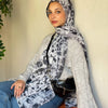 Printed Fluffy Scarf - Gray - White