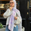 Printed Fluffy Scarf - White - Light Purple