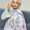 Printed Fluffy Scarf - White - Blue - Light pink