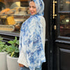 Printed Fluffy Scarf - White - Blue