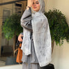 Printed Fluffy Scarf - White - Black